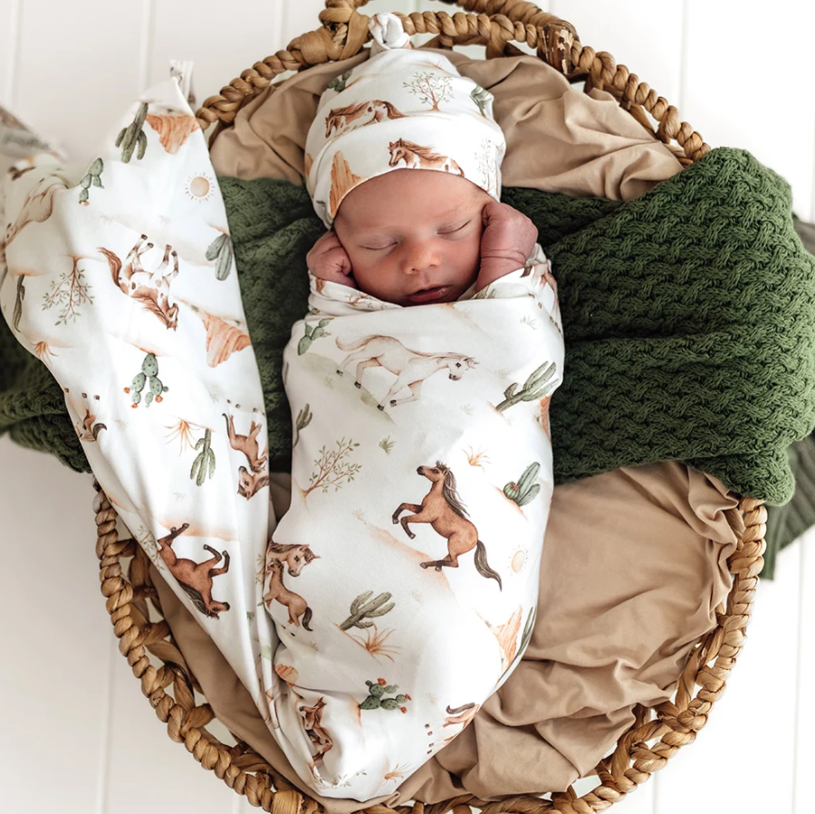 Baby Jersey Wrap & Beanie Set - Wild Horses