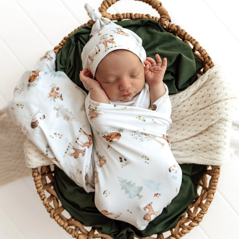 Baby Jersey Wrap & Beanie Set - Woodland Tales