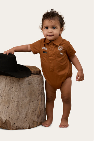 Ringers Babies Short Sleeve Work Shirt Romper - Tobacco