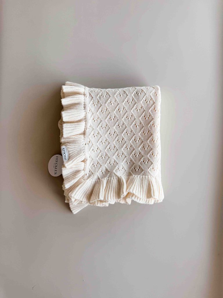 Mila Pointelle Frill Blanket | Snow