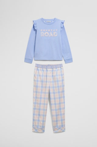Australian Cotton Check Logo Pyjama Set - Bluebell