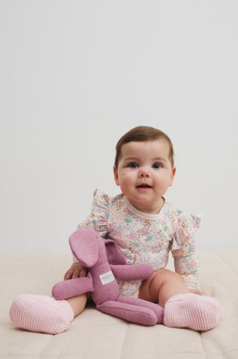 Organically Grown Cotton Blend Frill Long Sleeve Logo Bodysuit