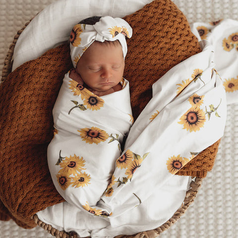 Baby Jersey Wrap & Topknot Set - Sunflower