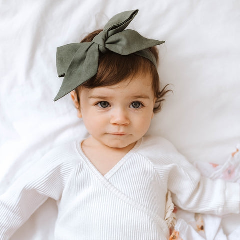 Pre-Tied Headband Wrap - Olive Linen