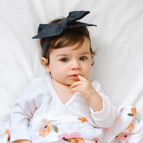 Pre-Tied Headband Wrap - Navy Linen