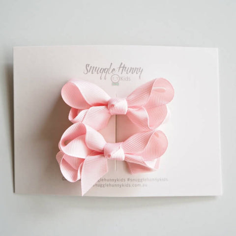 Bow Clip Small Piggy Tail Pair - Baby Pink