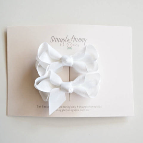 Bow Clip Small Piggy Tail Pair - White
