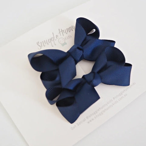 Bow Clip Small Piggy Tail Pair - Navy