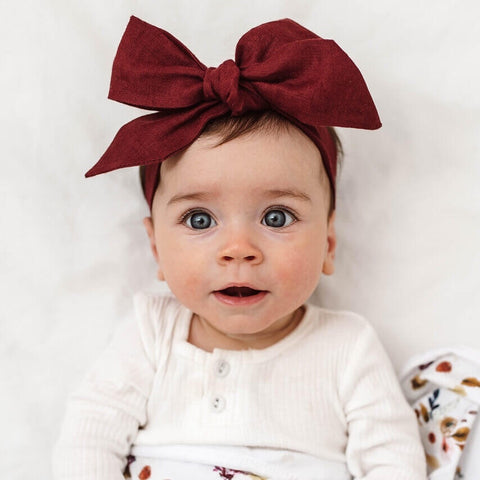 Pre-Tied Headband Wrap - Burgundy Linen