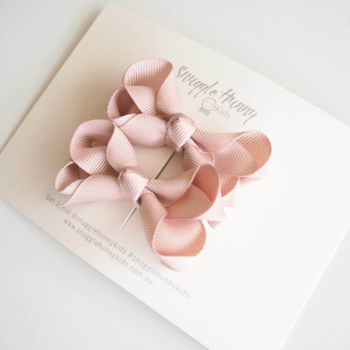 Bow Clip Small Piggy Tail Pair - Nude