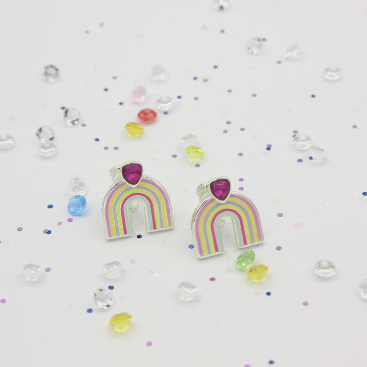 Rainbow Heart Clip On Earrings