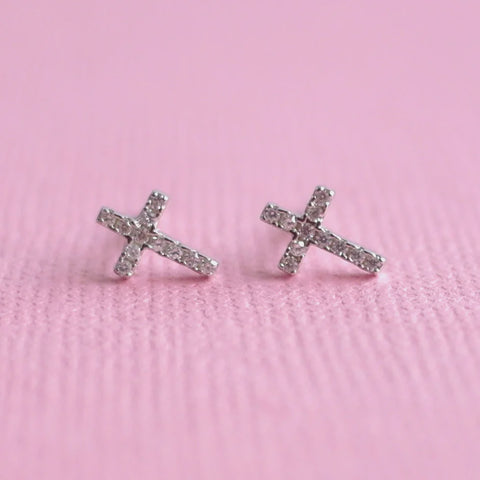 Petite Fleur Diamante Cross Earrings