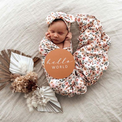 Baby Jersey Wrap & Topknot Set - Spring Floral