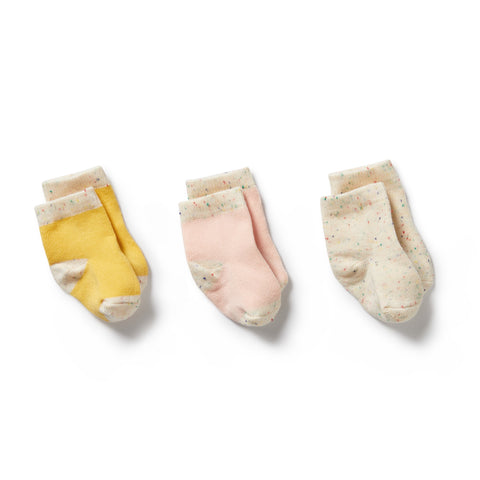 3 Pack Baby Socks - Dijon/Pink/fleck
