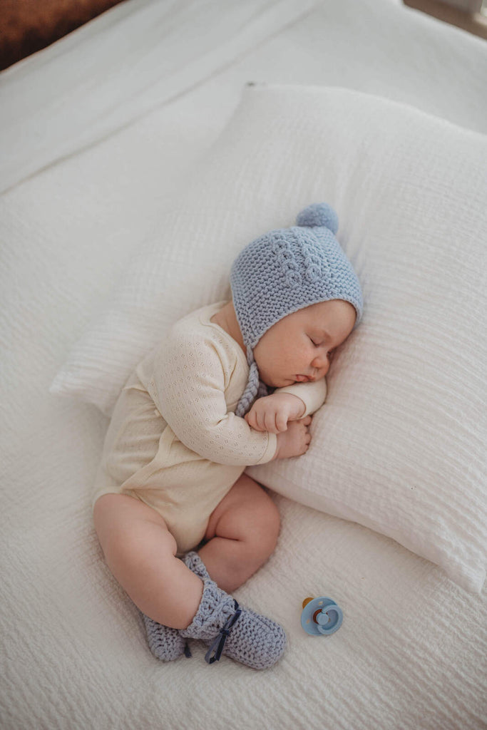 Merino Wool Bonnet & Booties - Blue