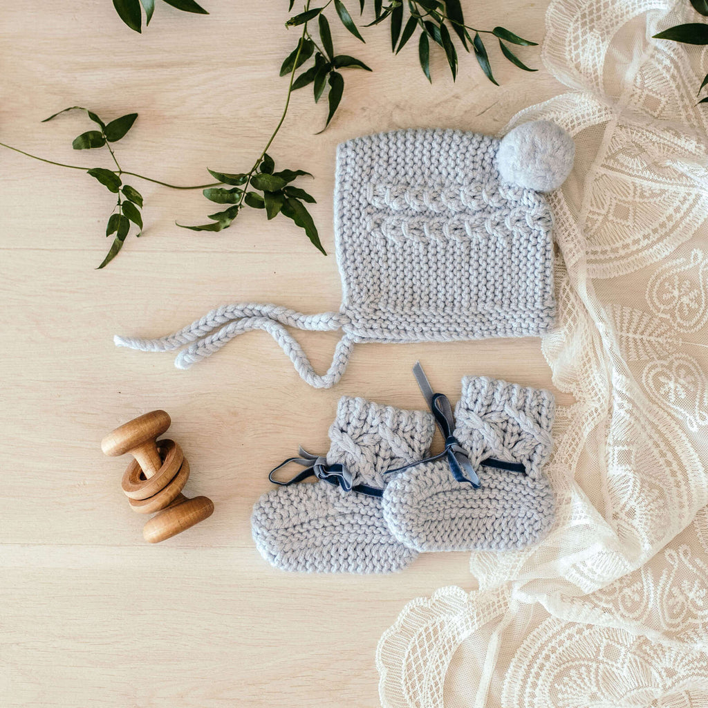 Merino Wool Bonnet & Booties - Blue