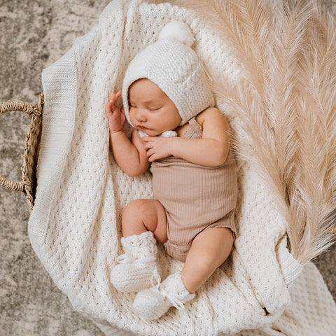 Merino Wool Bonnet & Booties - Ivory