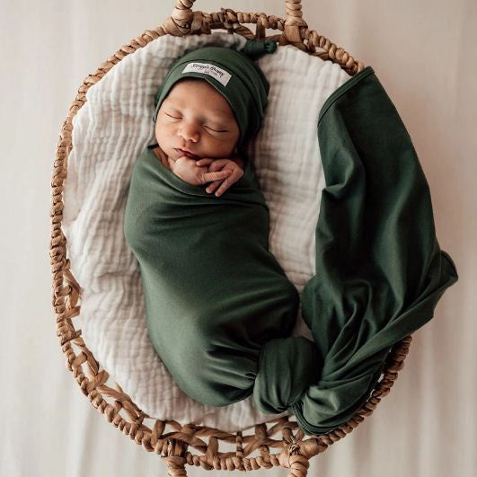 Baby Jersey Wrap & Beanie Set - Olive