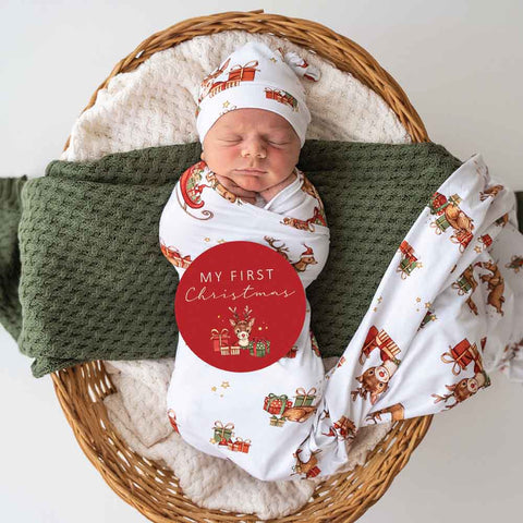 Baby Jersey Wrap & Beanie Set - Reindeer