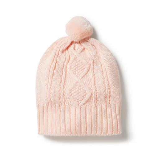 Knitted Mini Cable Hat - Blush