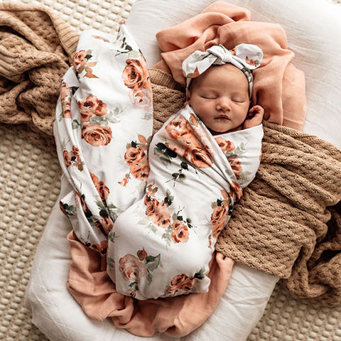 Baby Jersey Wrap & Topknot Set - Rosebud