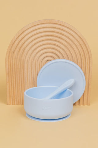 Silicone Bowl With Lid + Spoon Set - Pastel Sky