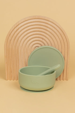 Silicone Bowl With Lid + Spoon Set - Sage