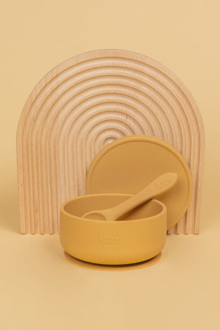 Silicone Bowl With Lid + Spoon Set - Tan