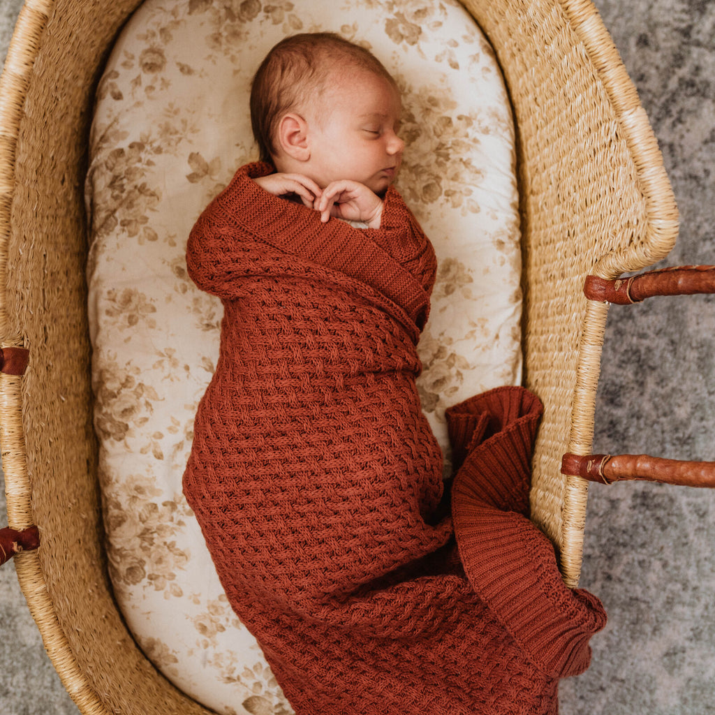Diamond Knit Baby Blanket - Umber/ Rust